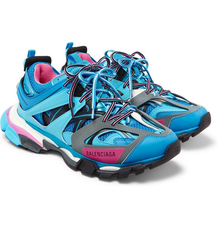 Photo: Balenciaga - Track Leather, Mesh and Rubber Sneakers - Men - Blue