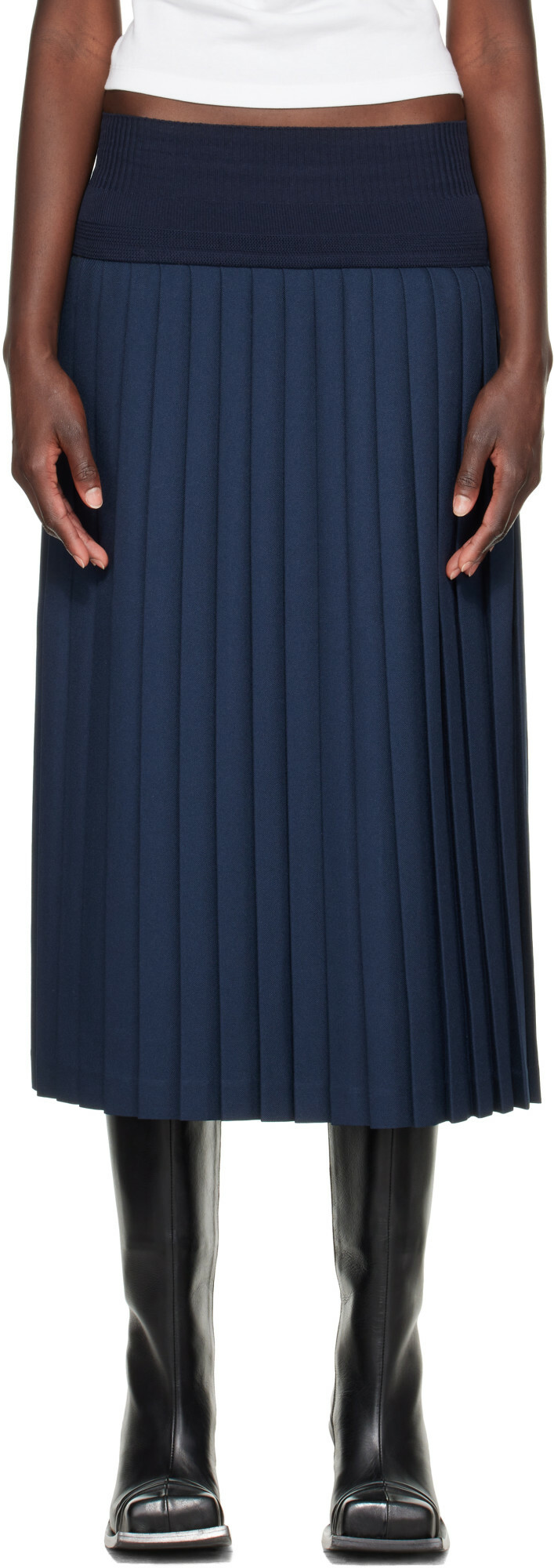 Stefan Cooke Navy Match Midi Skirt