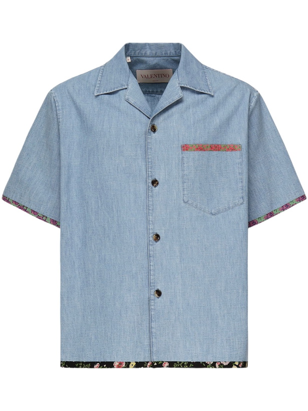 Photo: Valentino Garavani Denim Shirt With Floral Print Trim