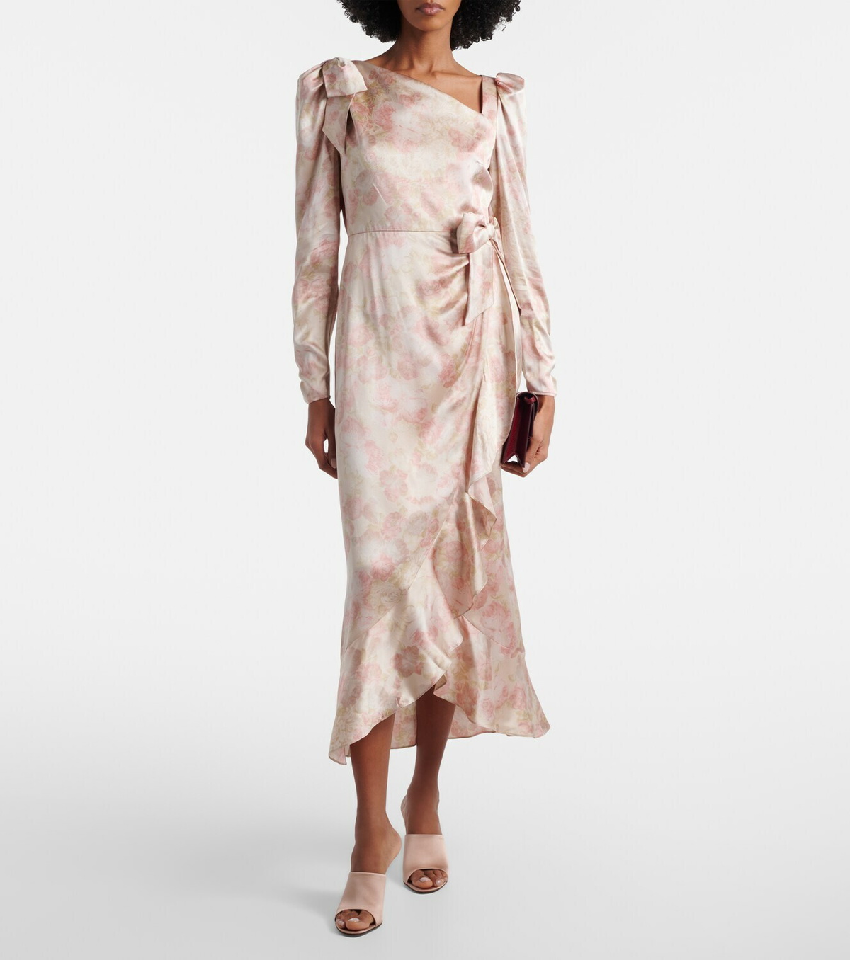 Alessandra Rich Bow-detail floral silk satin midi dress