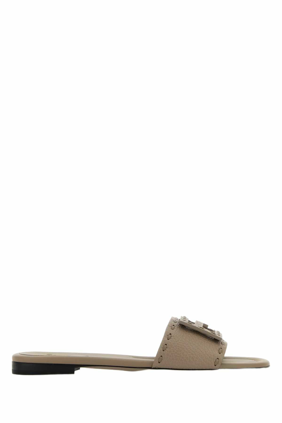 スリッポン FENDI SILVER LEATHER BAGUETTE SLIPPERS Fendi Silver Leather Baguette Slippers Fendi