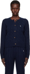 Sporty & Rich Navy 'SRC' Cableknit Cashmere Cardigan
