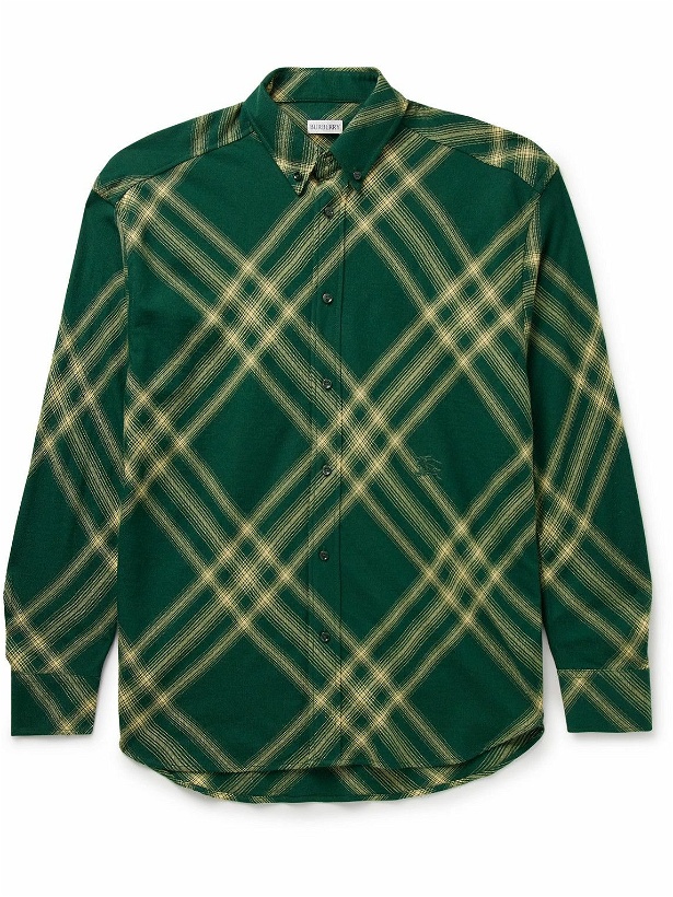 Photo: Burberry - Oversized Button-Down Collar Checked Wool-Flannel Shirt - Green