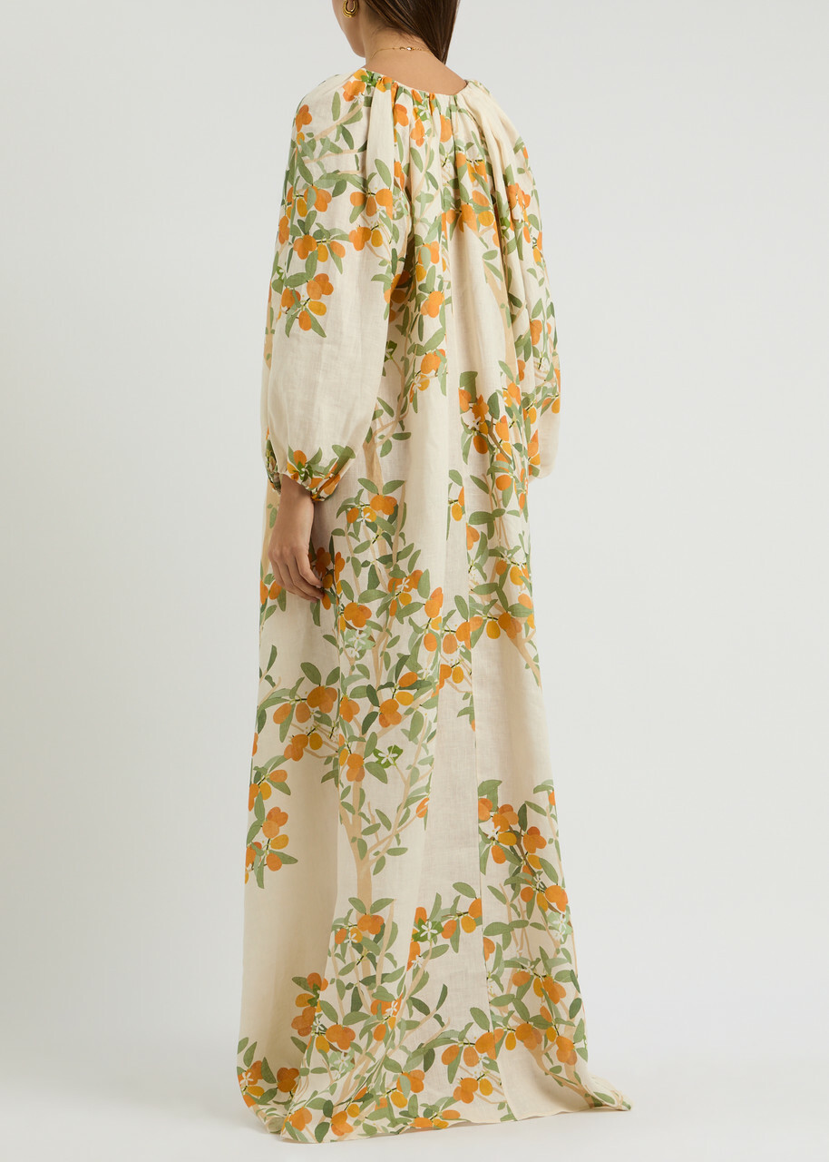 Bernadette Georgio Floral-print Linen Gown Cream