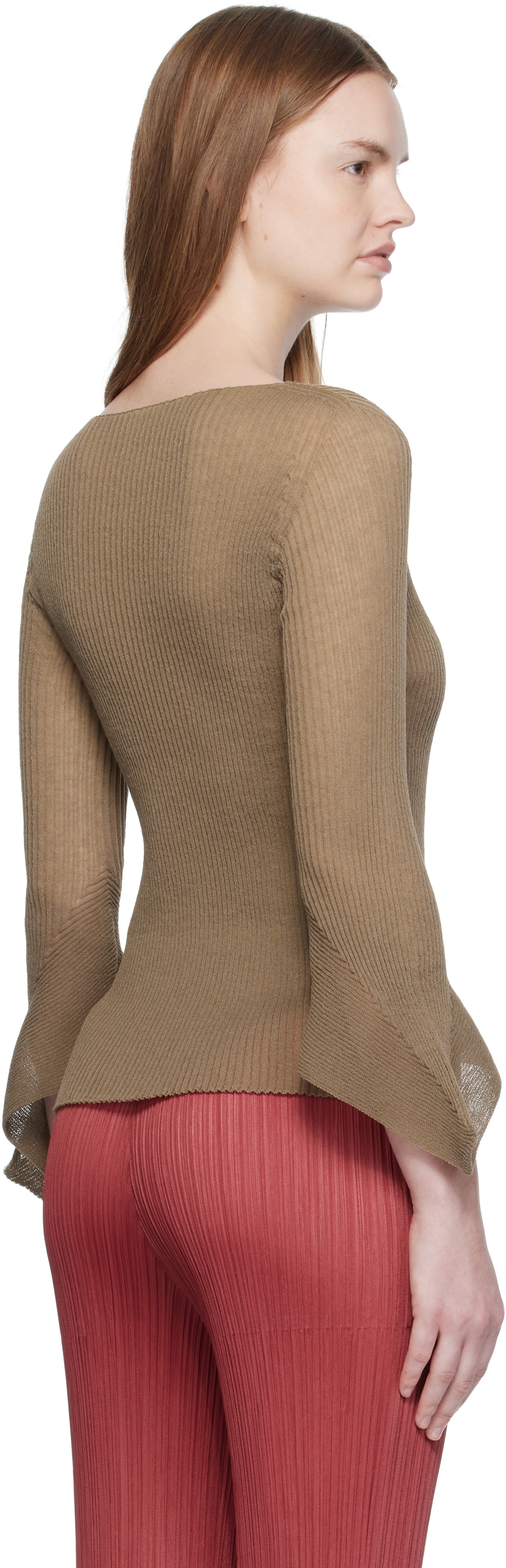 ISSEY MIYAKE Brown Spikelet Knit Sweater