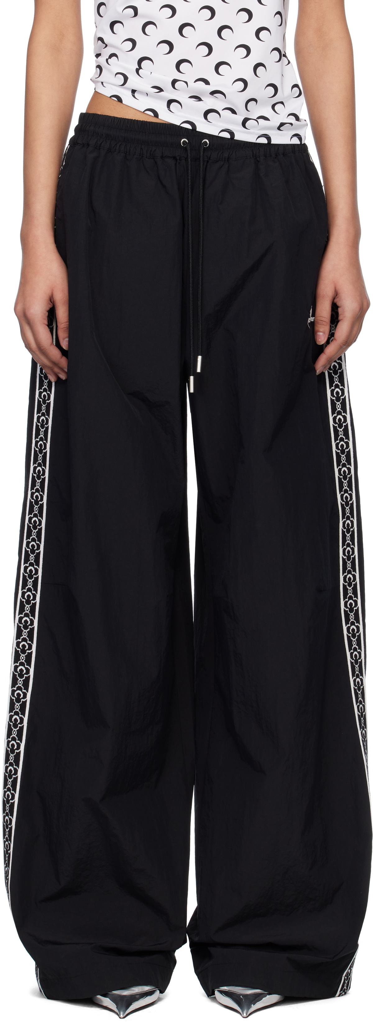 Marine Serre Black Recycled Nylon Track Pants