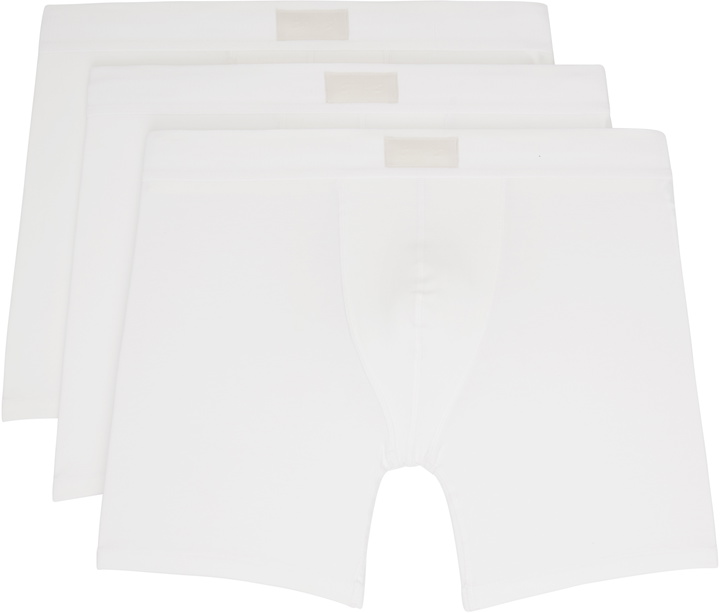 Photo: SKIMS Three-Pack White SKIMS Cotton 5 Boxer Briefs