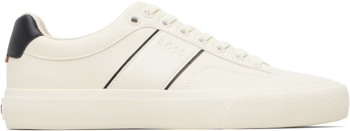 Photo: BOSS Off-White Faux-Leather Sneakers