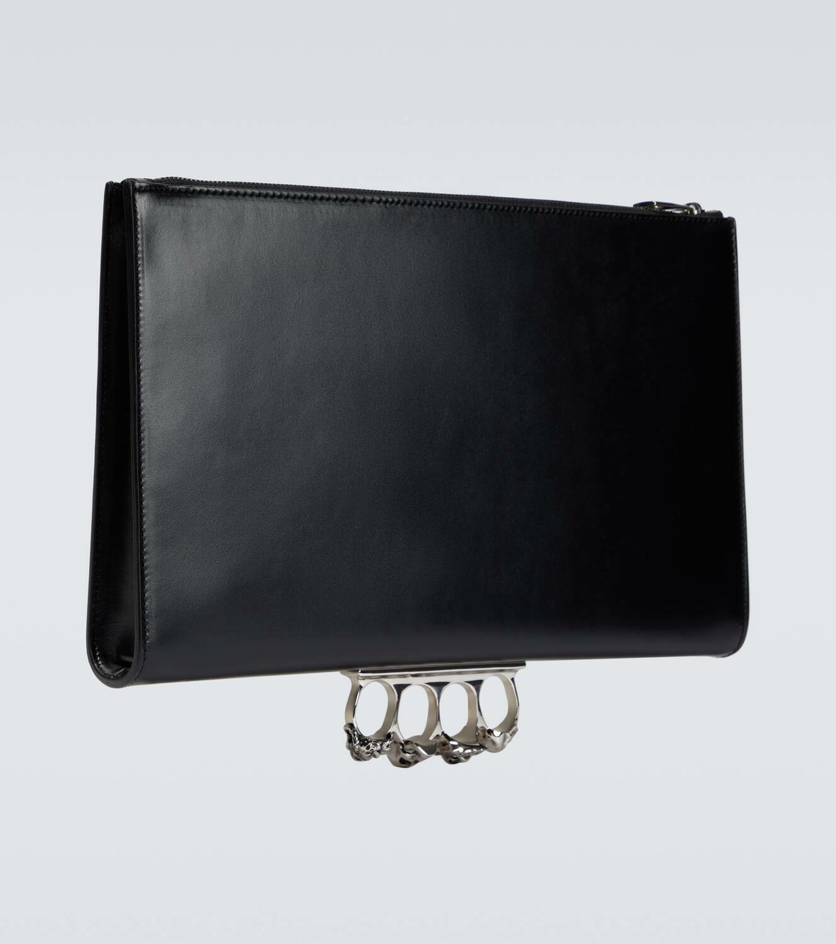 McQueen Four-Ring embellished leather clutch