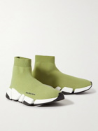 Balenciaga - Speed 2.0 Logo-Print Stretch-Knit Slip-On Sneakers - Green