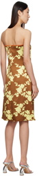 Versace Brown & Yellow Wild Roses Strapless Midi Dress