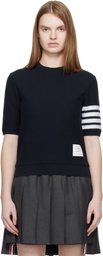 Thom Browne Navy Textured Cotton Pique 4-Bar T-shirt