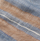 Brunello Cucinelli - Fringed Striped Linen, Silk and Cashmere-Blend Scarf - Blue