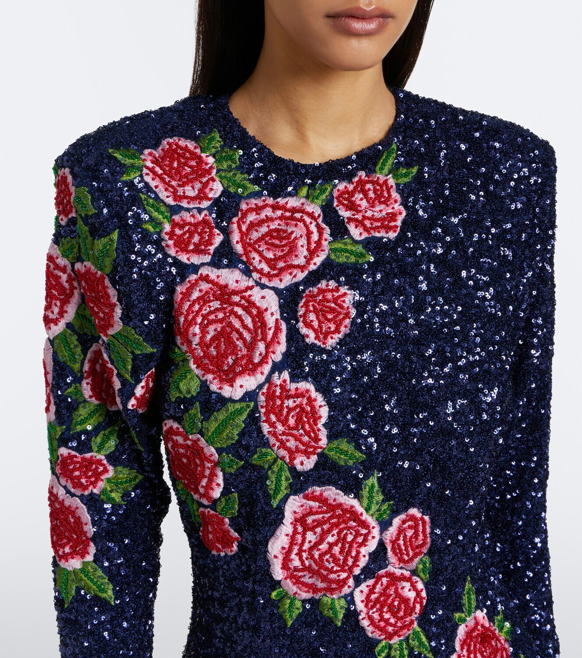 Là Fuori Rose Nocturne embellished gown
