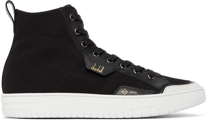Photo: Dunhill Black Canvas Court Sneakers