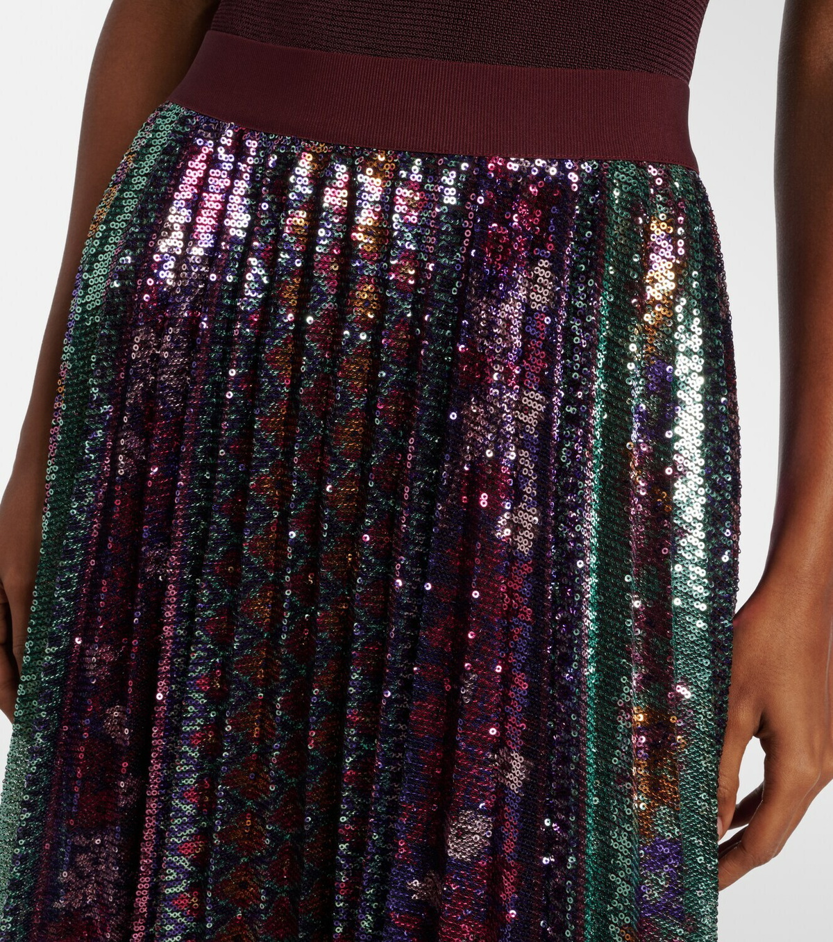 La DoubleJ Accordian pleated sequined midi skirt