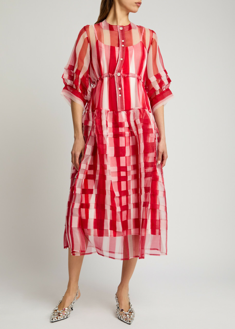 Lovebirds Rachel Striped Chiffon Midi Dress Pink