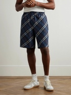 Burberry - Straight-Leg Checked Mulberry Silk-Satin Shorts - Blue