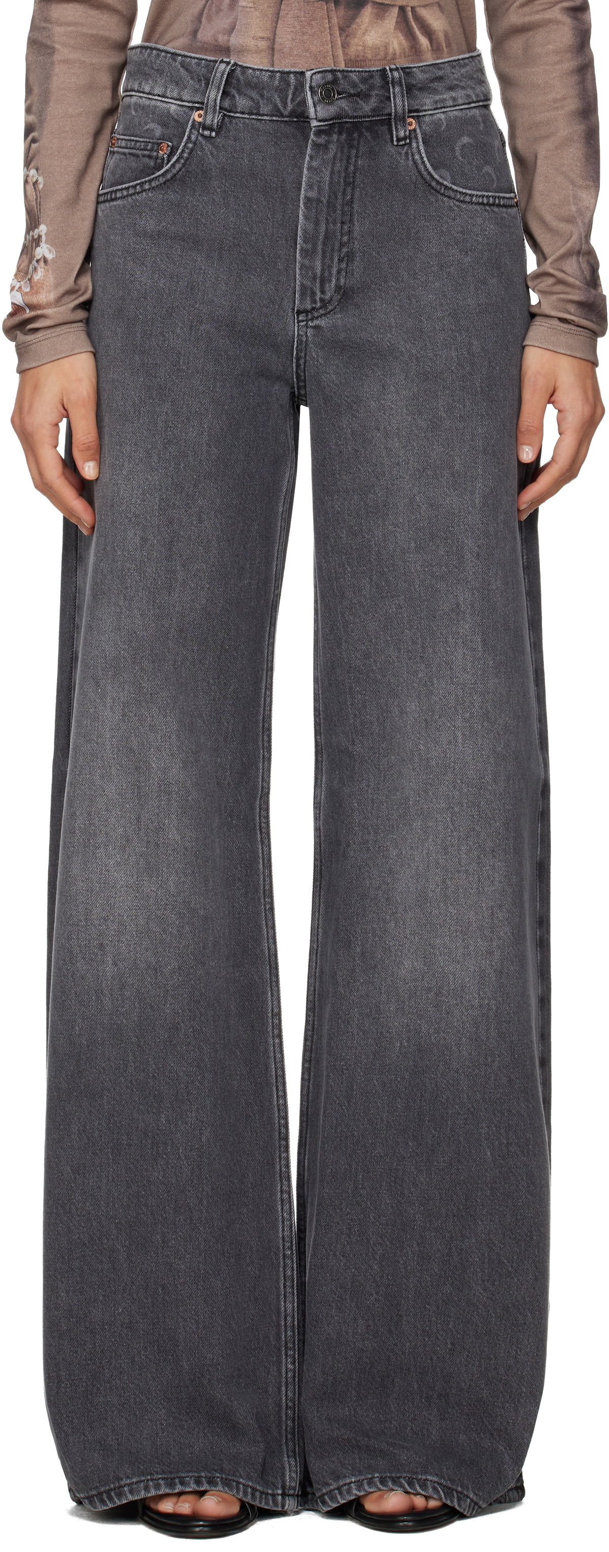 Marine Serre Gray Moon Laser High-Waist Flare Jeans