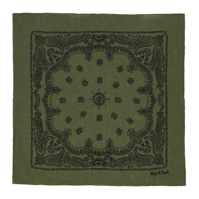 Margaret Howell Green and Black Linen Paisley Print Scarf