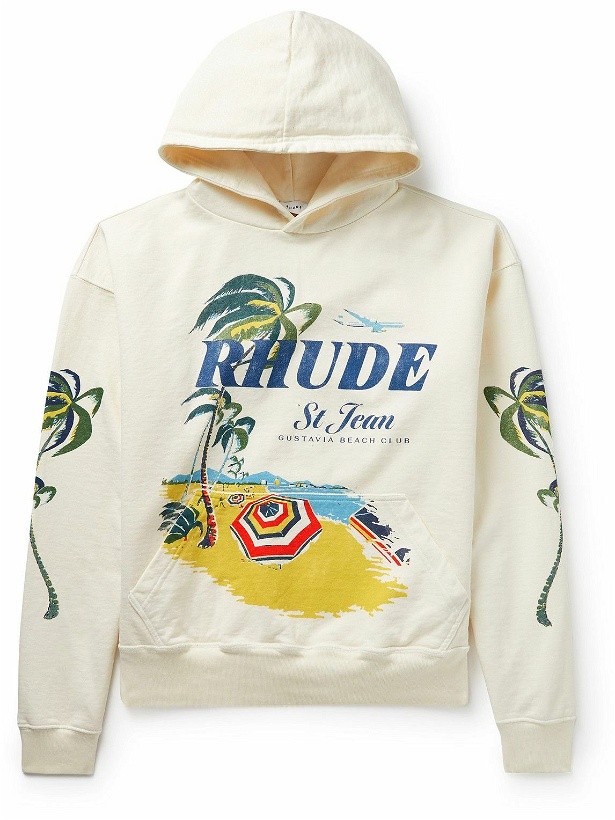 Photo: Rhude - Beach Club Logo-Print Cotton-Terry Hoodie - Neutrals