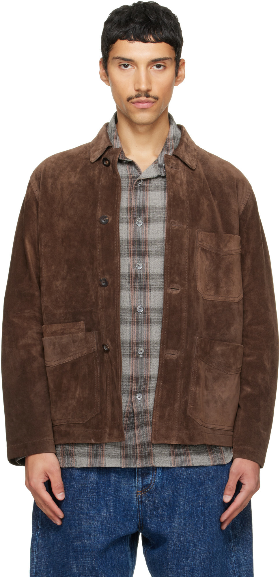 Drake's Brown Heavyweight Five-Pocket Chore Suede Jacket