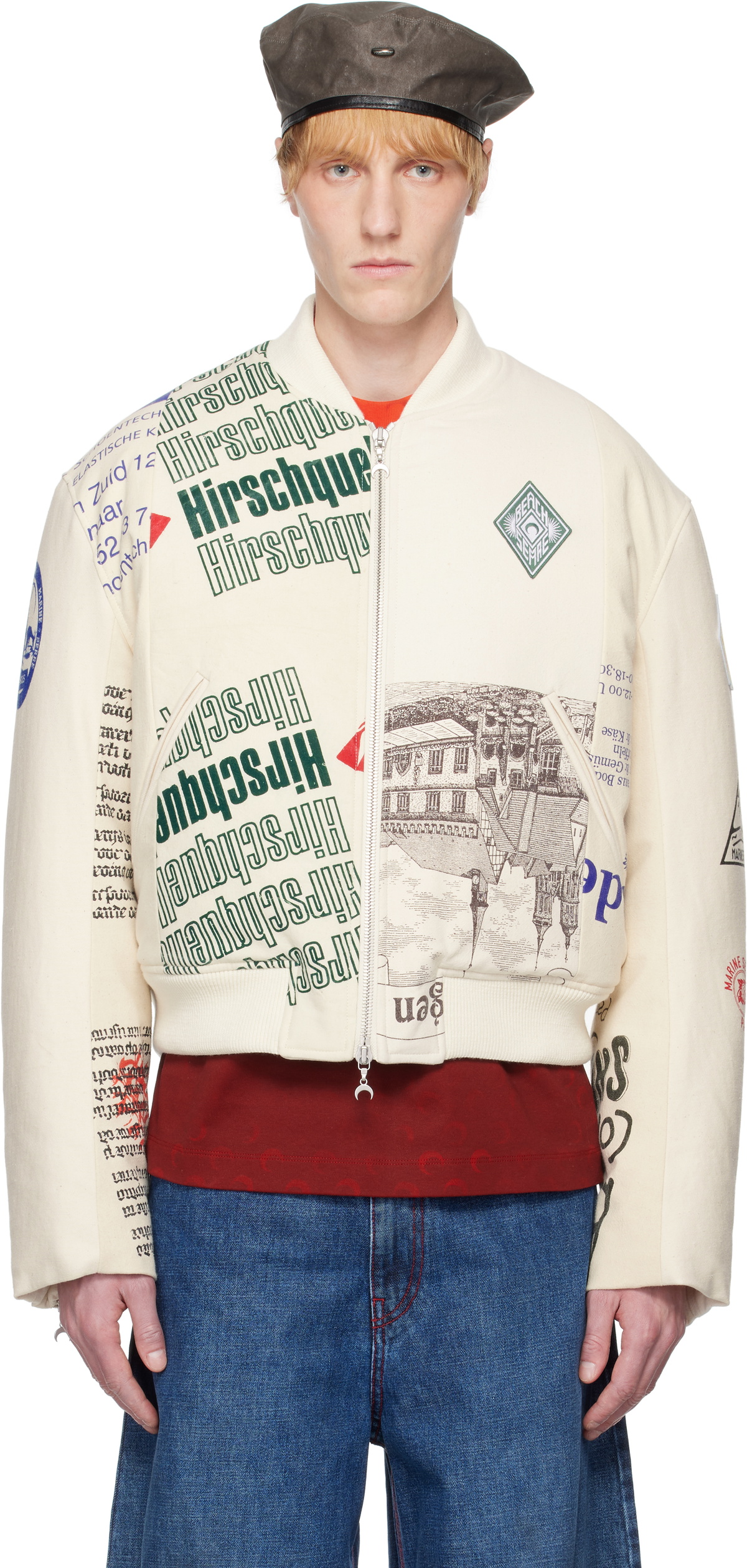 Marine Serre Beige Regenerated Tote Bags Bomber Jacket