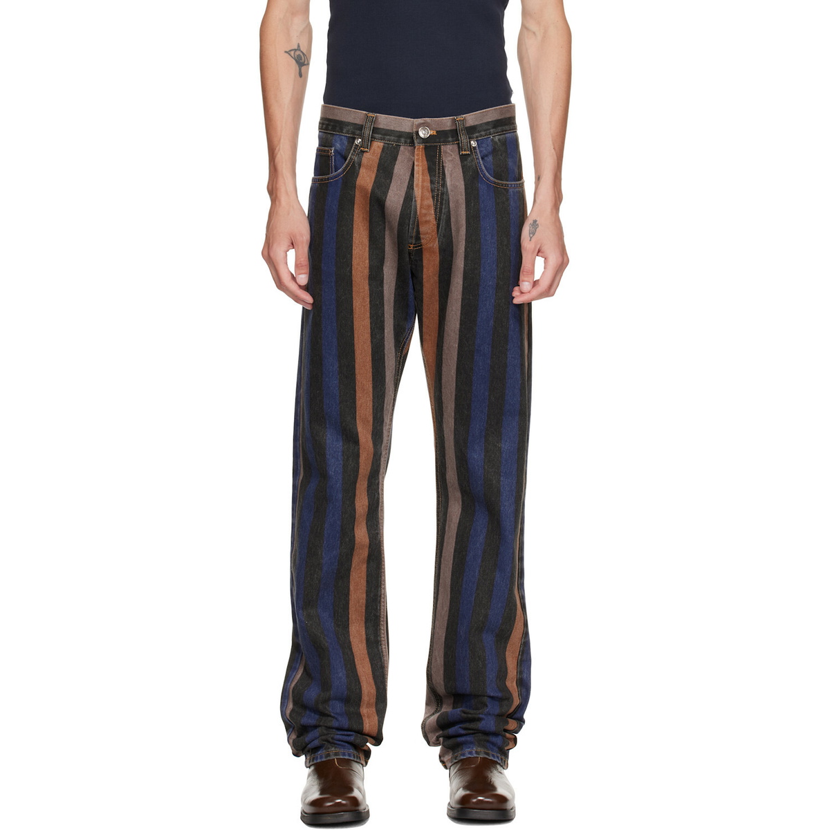 Versace Multicolor Striped Straight Jeans