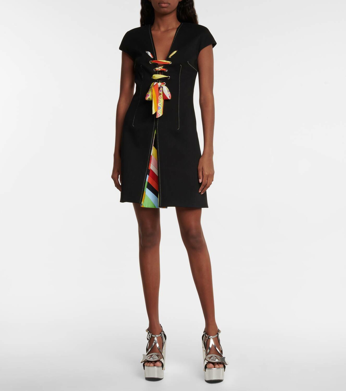 chinese dress ladies Emilio Pucci - Long Sleeve Black Lace Dress with Gold Beaded Belt main image 0