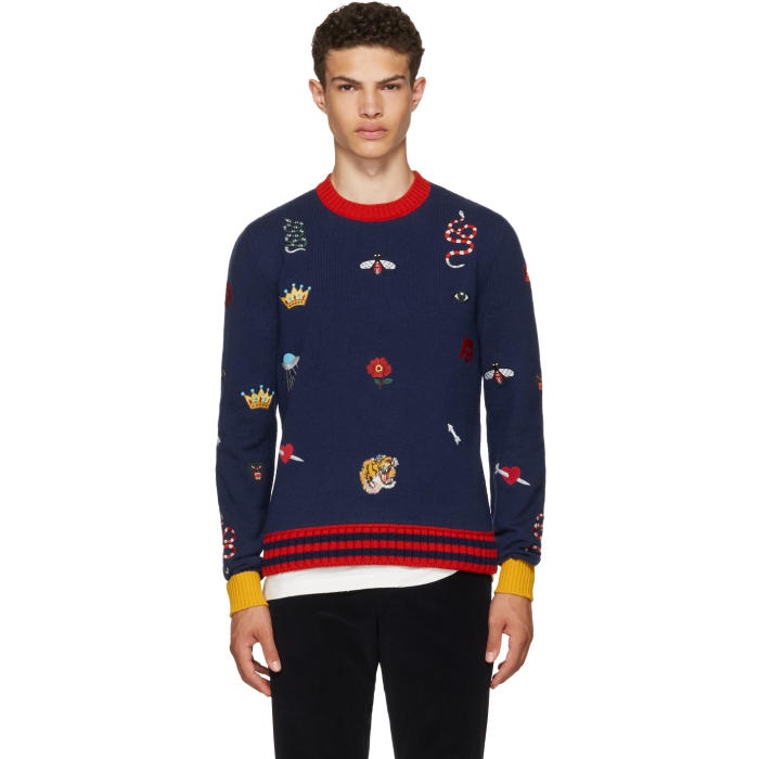 Photo: Gucci Navy Embroidered Sweater