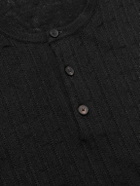 Mr P. - Pointelle-Knit Linen and Cotton-Blend Henley T-Shirt - Black