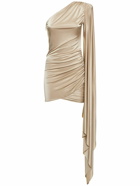 ALEXANDRE VAUTHIER Shiny Jersey Draped Sleeve Mini Dress