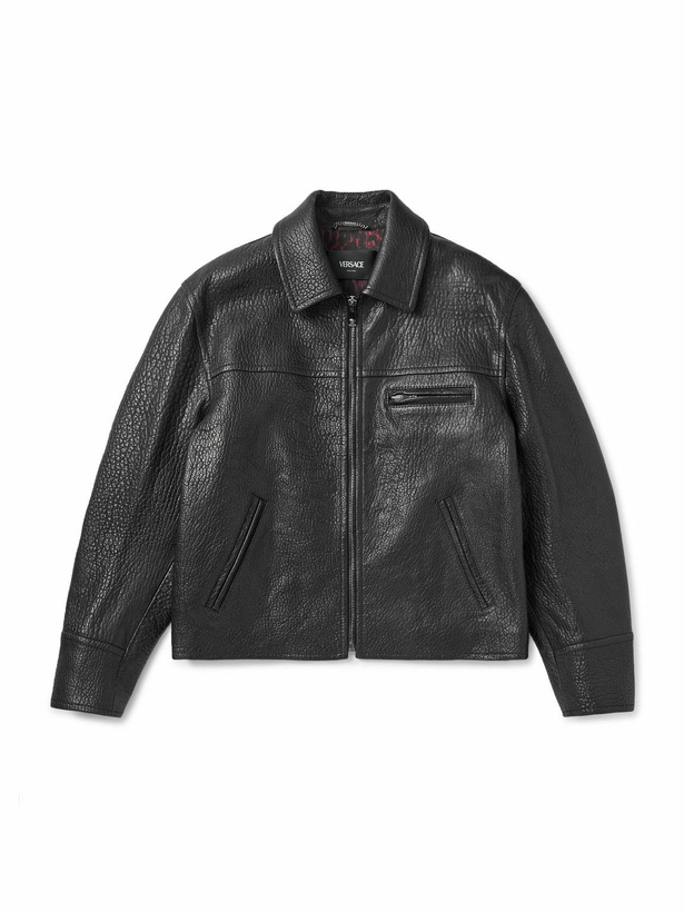 Photo: Versace - Slim-Fit Full-Grain Leather Blouson Jacket - Black