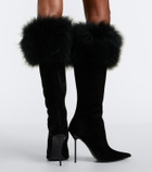 Paris Texas Lidia suede and shearling knee-high boots