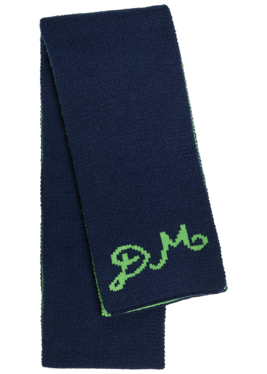 Damson Madder Floral-intarsia Knit Scarf - Green - One Size