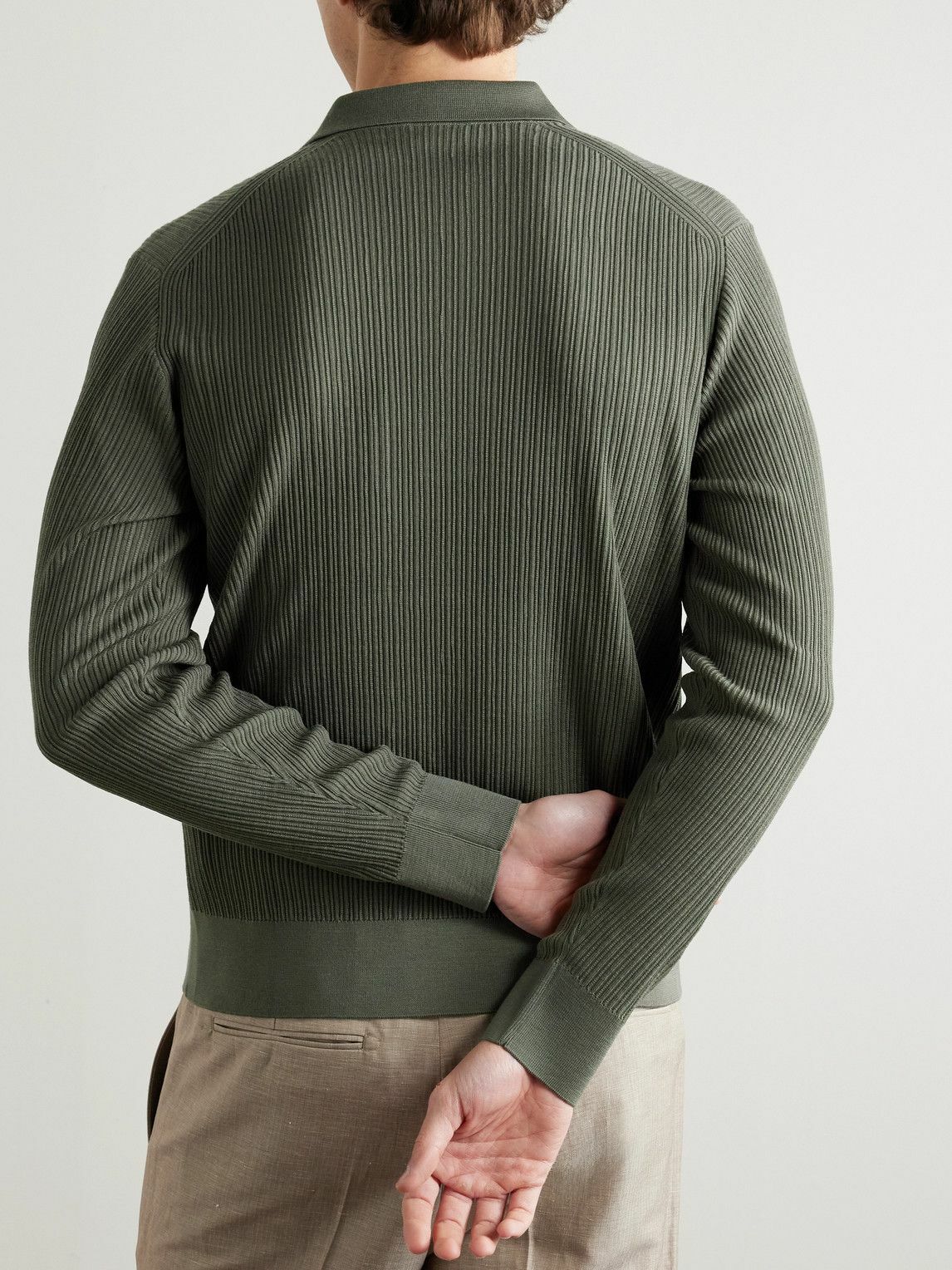 Brioni - Pointelle-Knit Wool Polo Shirt - Green