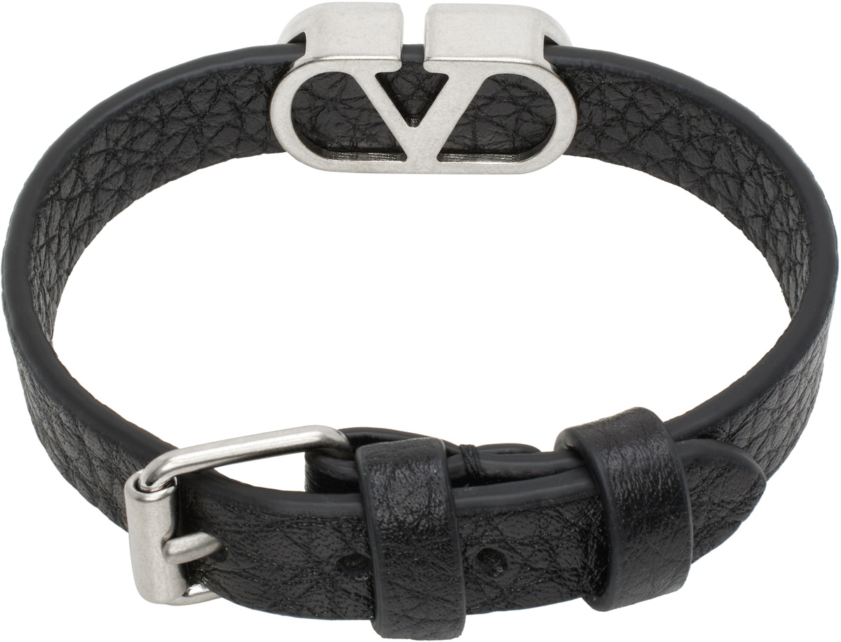 Valentino Garavani Black VLogo Signature Grainy Calfskin Bracelet