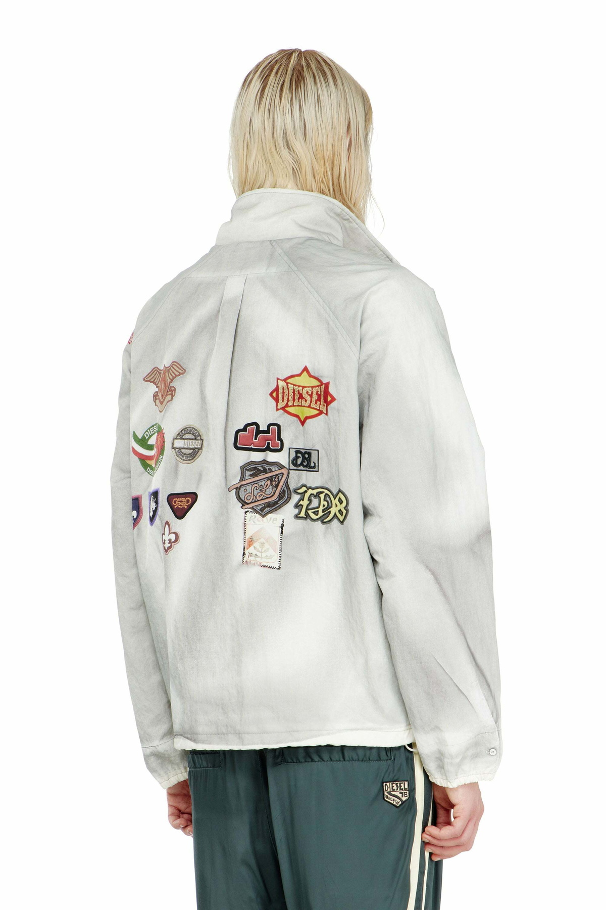 Diesel Windbreaker with trompe l'oeil patches - Jackets Mens in Grey