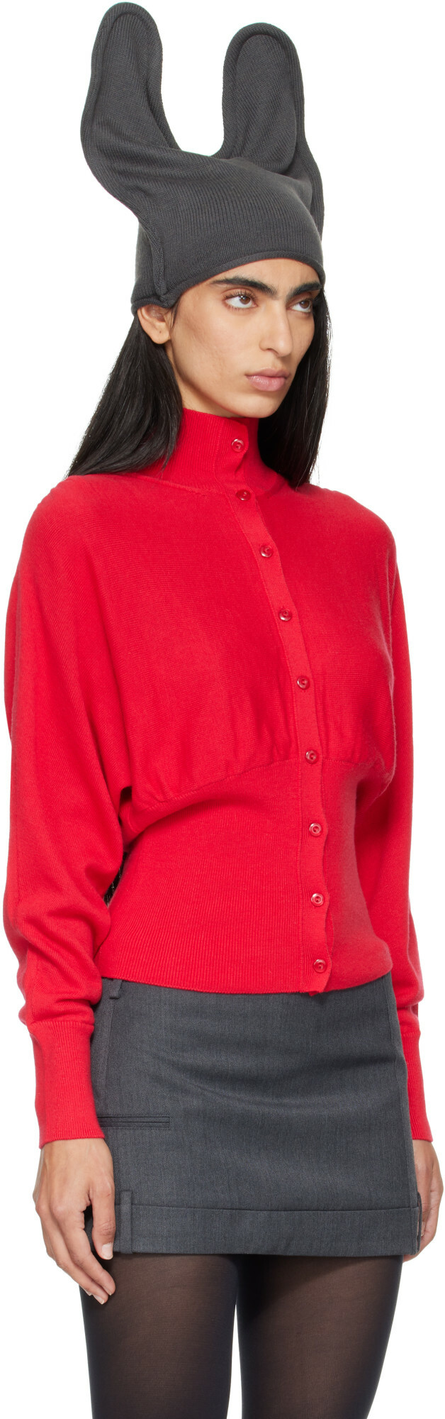 OPEN YY Red Button Up Blouson Cardigan