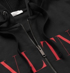 Valentino - Logo-Print Loopback Cotton-Blend Jersey Zip-Up Hoodie - Black