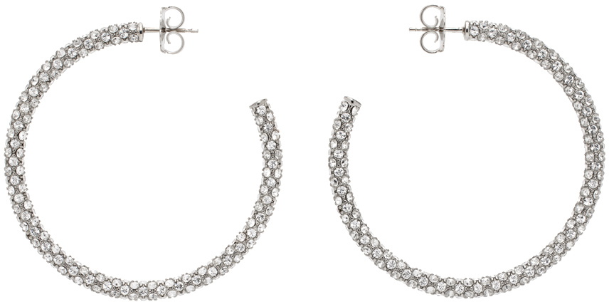 Amina Muaddi Silver & White Large Cameron Hoop Earrings