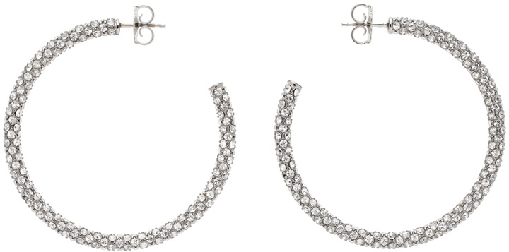 Photo: Amina Muaddi Silver & White Large Cameron Hoop Earrings