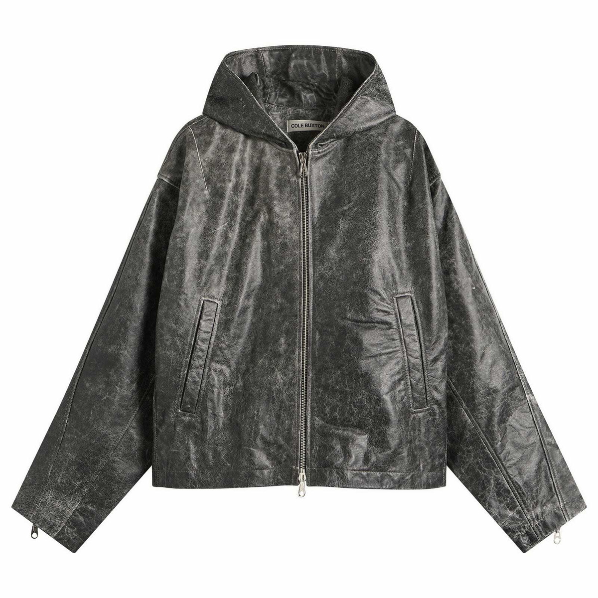 Cole Buxton Men's CB Hooded Leather Jacket in Black