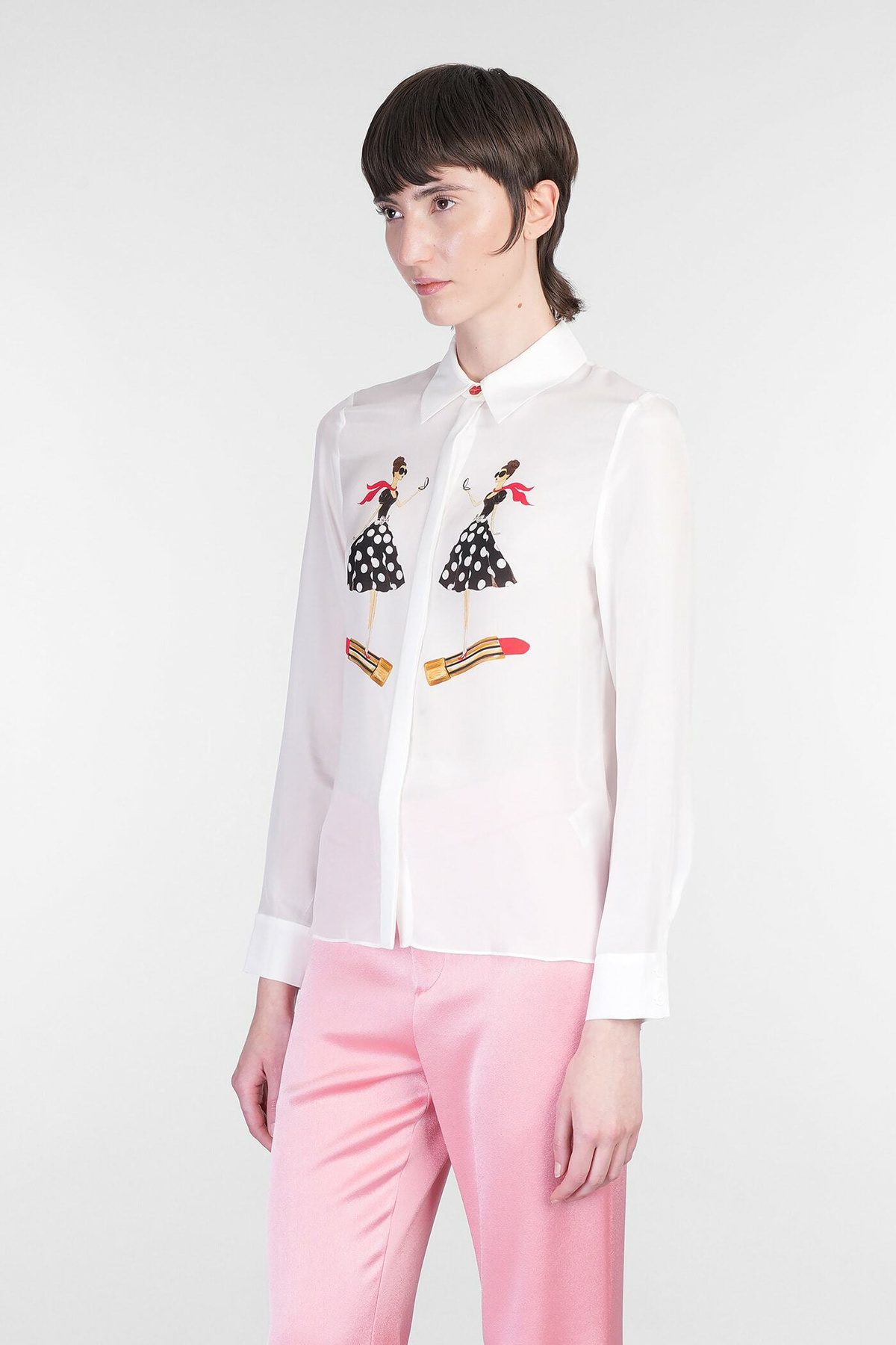 Alice + Olivia Willa Shirt In White Silk Alice + Olivia