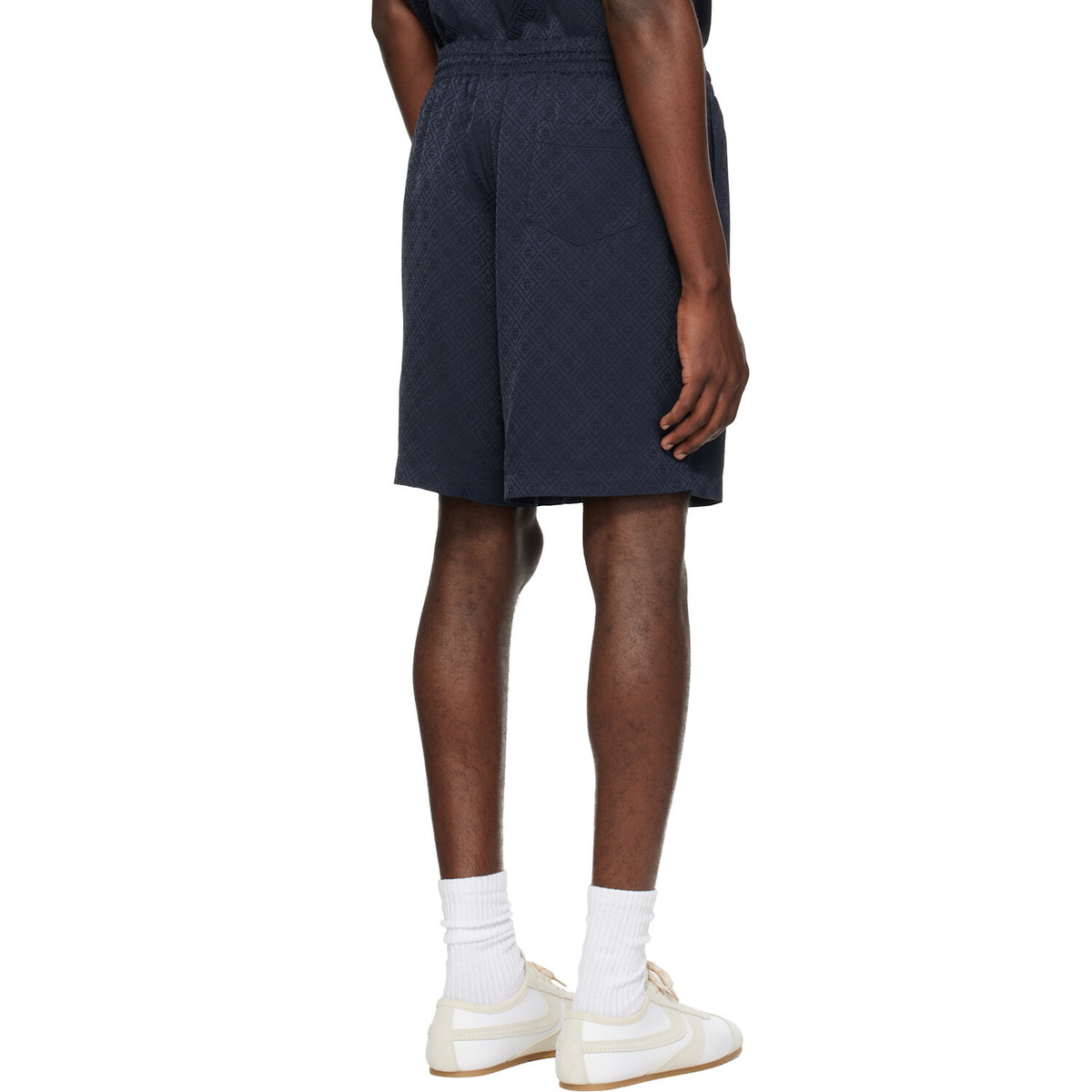 Casablanca Navy Viscose Monogram Shorts