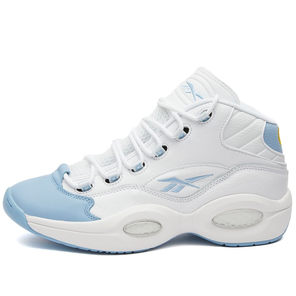 Reebok Men's Question Mid Sneakers in White/Fluid Blue/Yellow Reebok