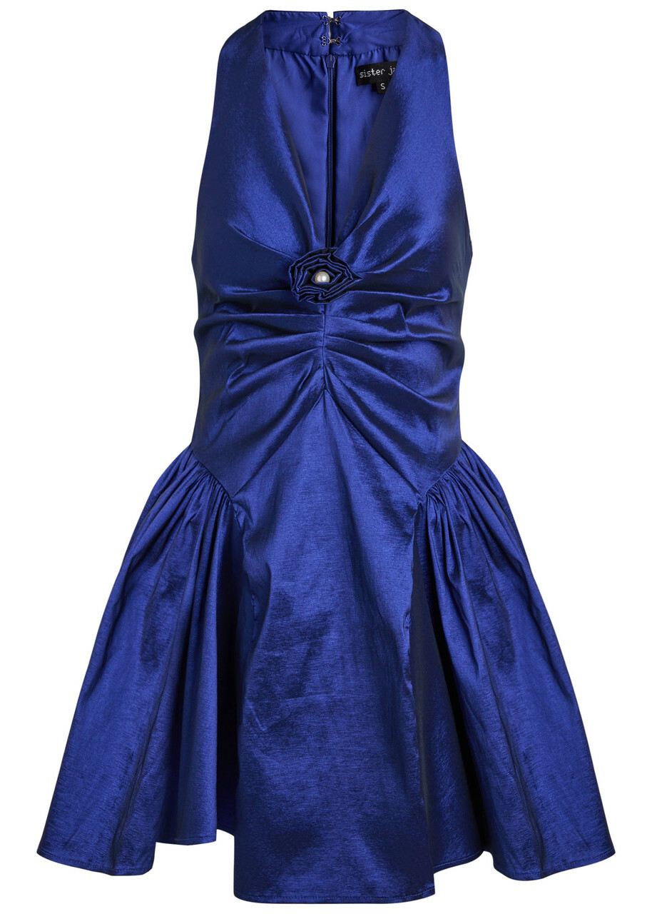 Sister Jane Marylin Ruched Taffeta Mini Dress Blue