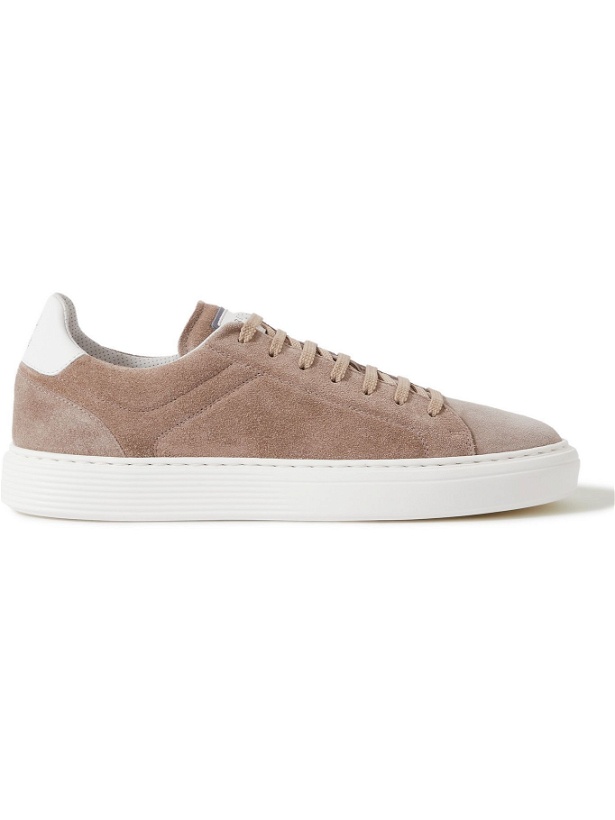 Photo: BRUNELLO CUCINELLI - Leather-Trimmed Suede Sneakers - Neutrals