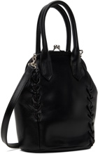 Y's Black Semi-Gloss Smooth Leather Lace-Up Mini Bag