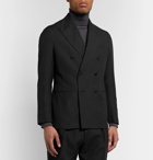 De Petrillo - Slim-Fit Double-Breasted Wool and Linen-Blend Suit Jacket - Black